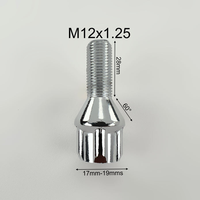 Lot de 4 + 1 Antivols de roue  M12 x 1.25 28mm
